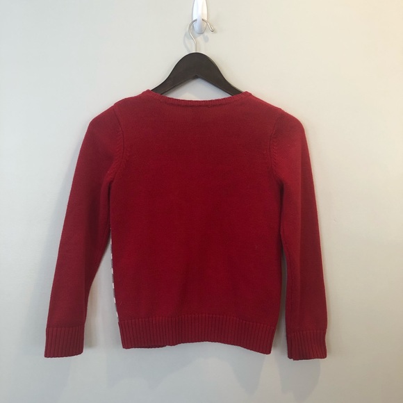 Girls M Gymboree cardigan sweater red & gray deer - Picture 2 of 4